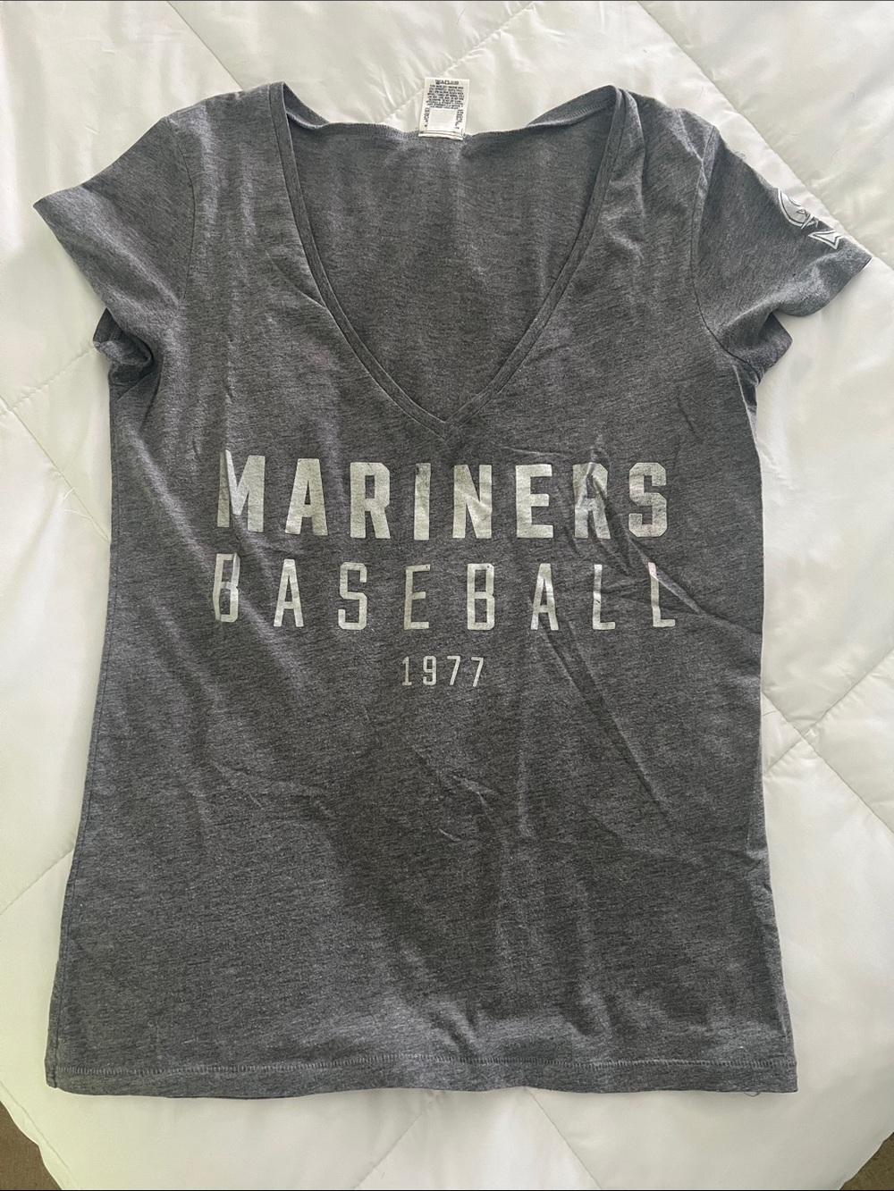 PINK Victoria's Secret Charcoal Gray Mariners Baseball V-Neck Tee